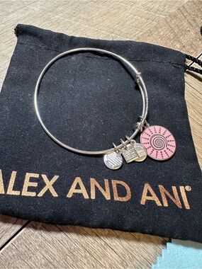 Alex and Ani Silver Tone Bangle with Pink Spiral Charm